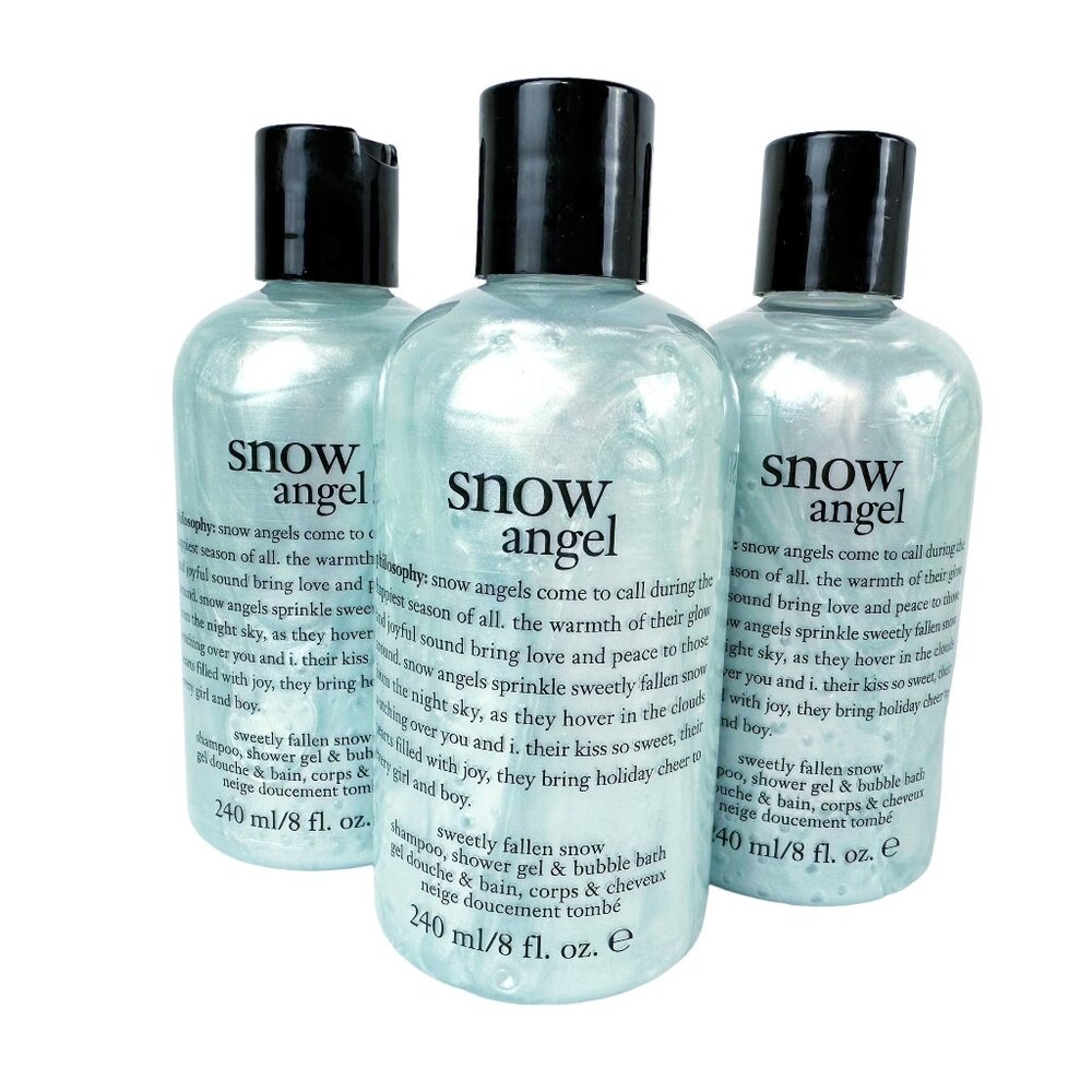 Set [3] NEW Philosophy Snow Angel 3in1 Shampoo Shower Gel Bubble Bath 24oz Total